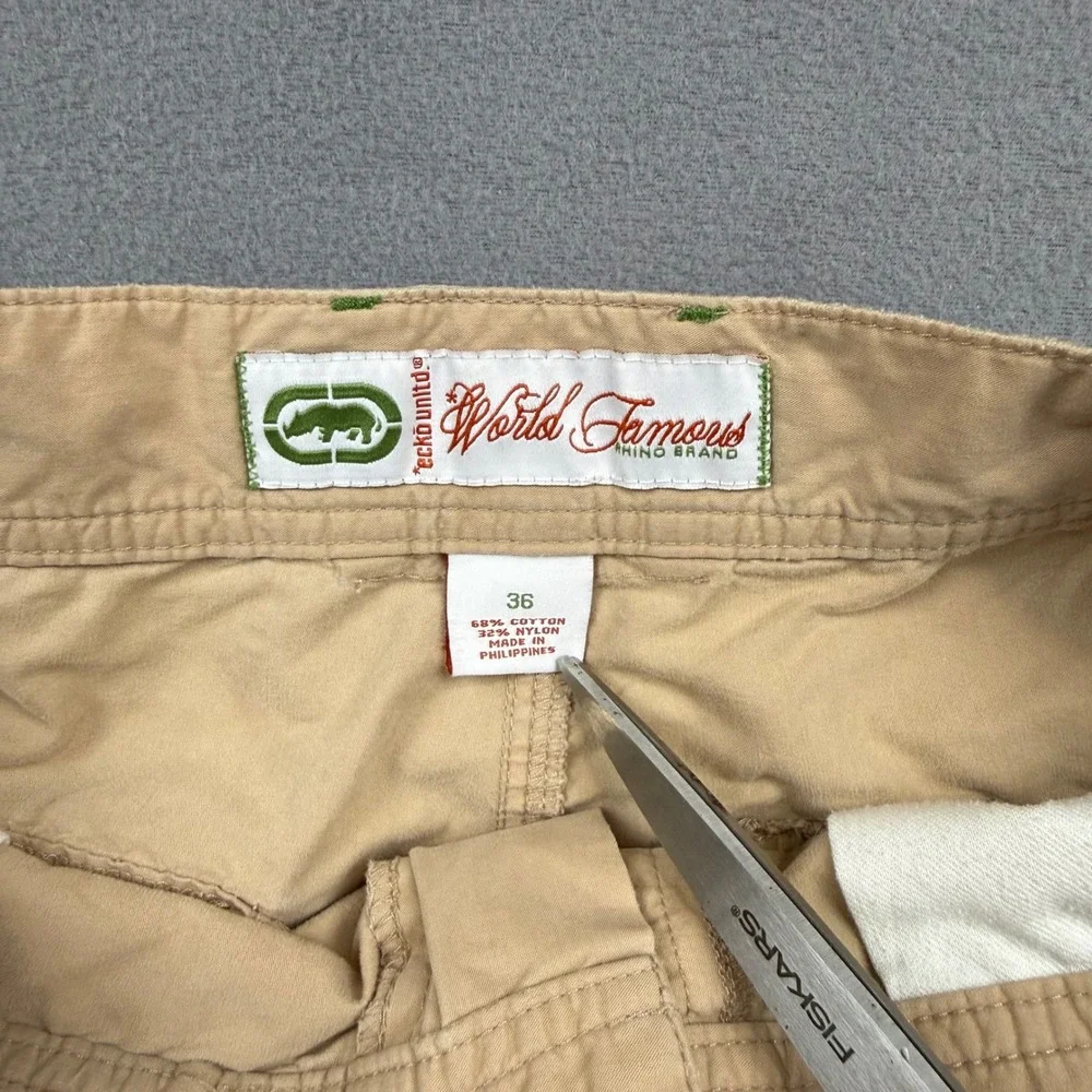 Ecko Unltd Y2K Skater Cargo Shorts Cotton Nylon Baggy Khaki 16